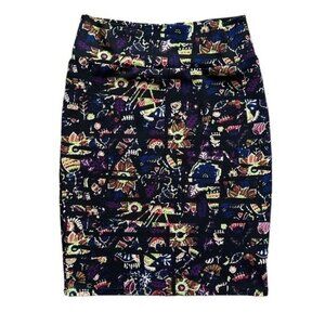 Lularoe Black Cassie Pencil Skirt Dragonflies Floral Size Large EUC #5734